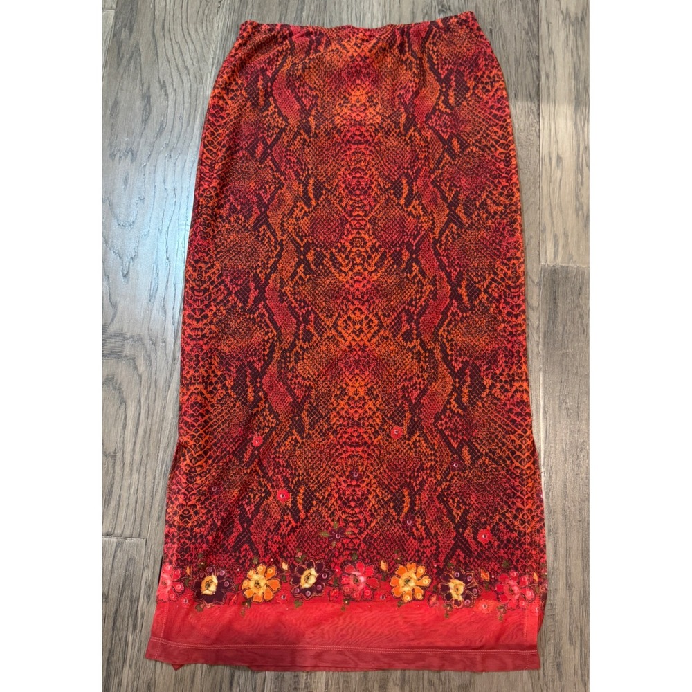 Heart & Soul Maxi Skirt Medium Snakeskin Floral Border Vintage Y2K